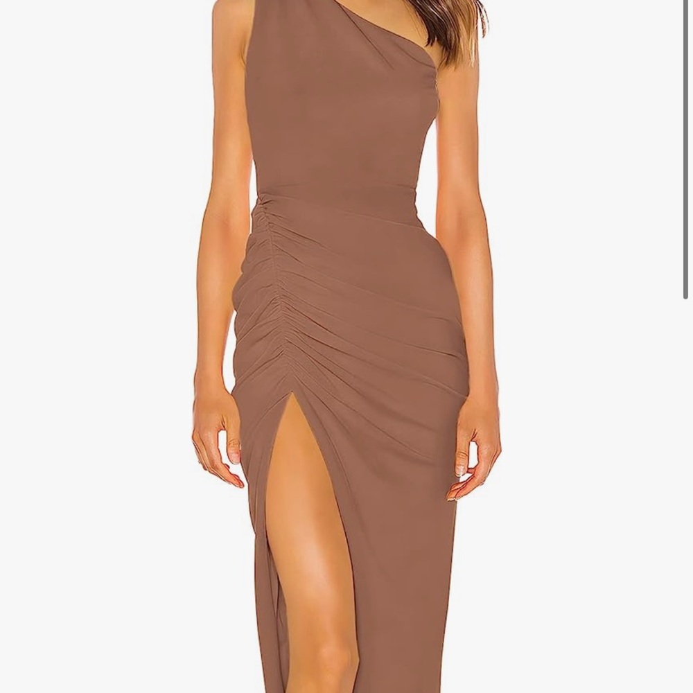 Chic One-Shoulder Brown Dress